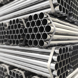 Metal pipes. Steel industry background. Three-dimensional image,